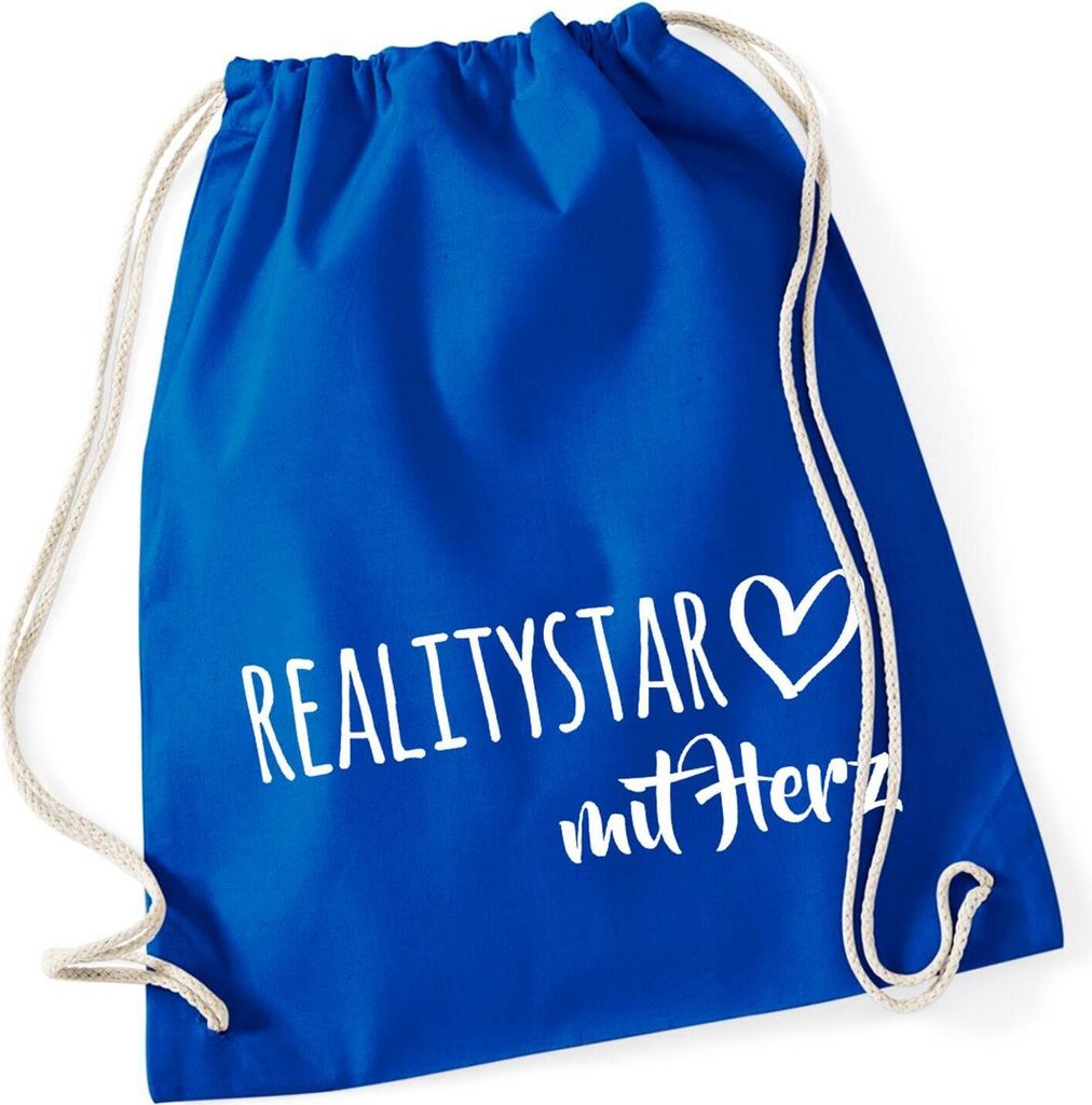 Huuraa Turnbeutel Ralitystar mit Herz 12 Liter Bright Royal Baumwolle Rucksack Geschenkidee