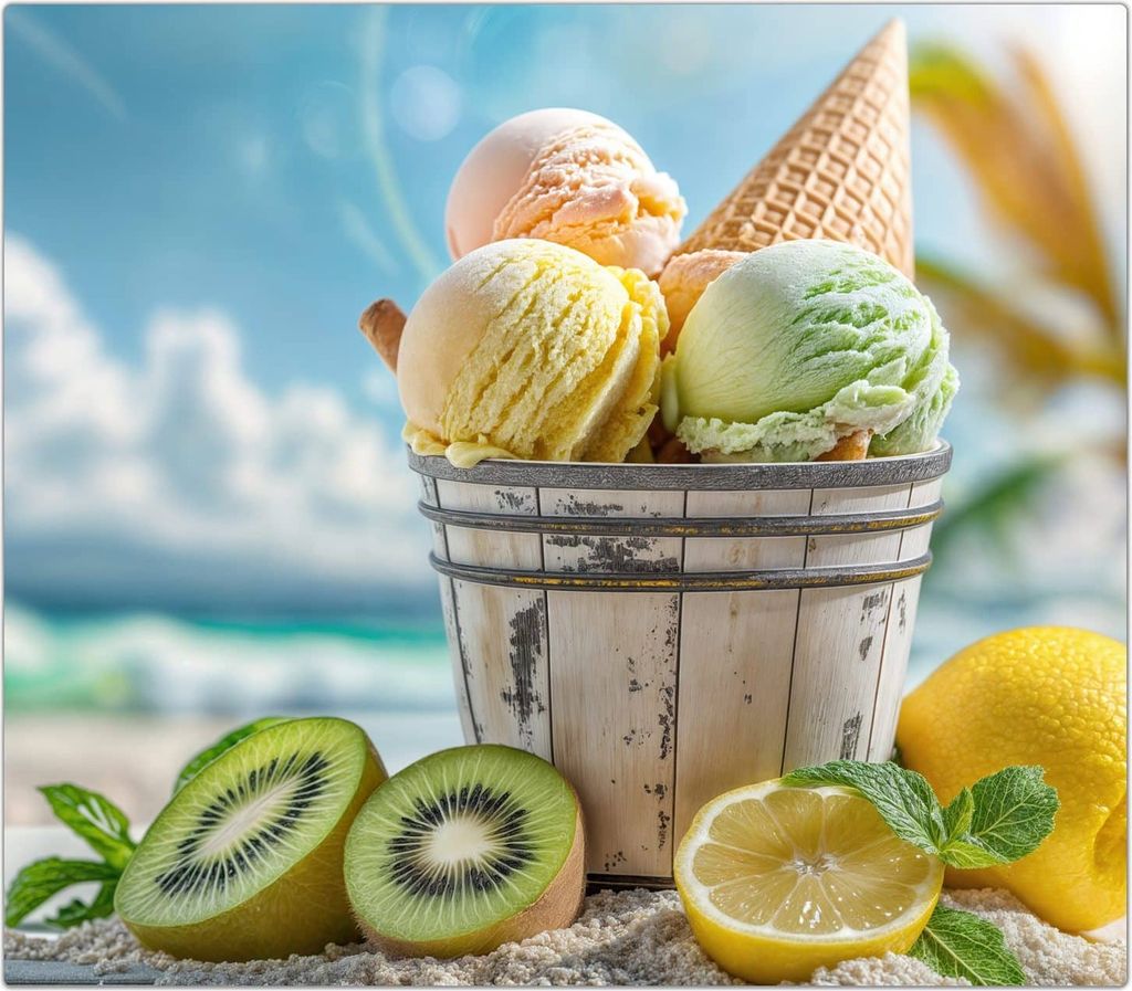 Spritzschutz Herdabdeckplatte Schneidebrett aus Glas Sommerliches Eis 1-Teilig (60x52cm)