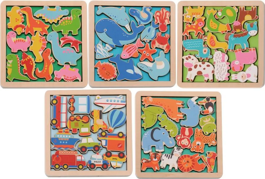 Jeu de Puzzles en Bois, Lot de 5 - Pour L'Apprentissage et l'Éveil des 3 Ans