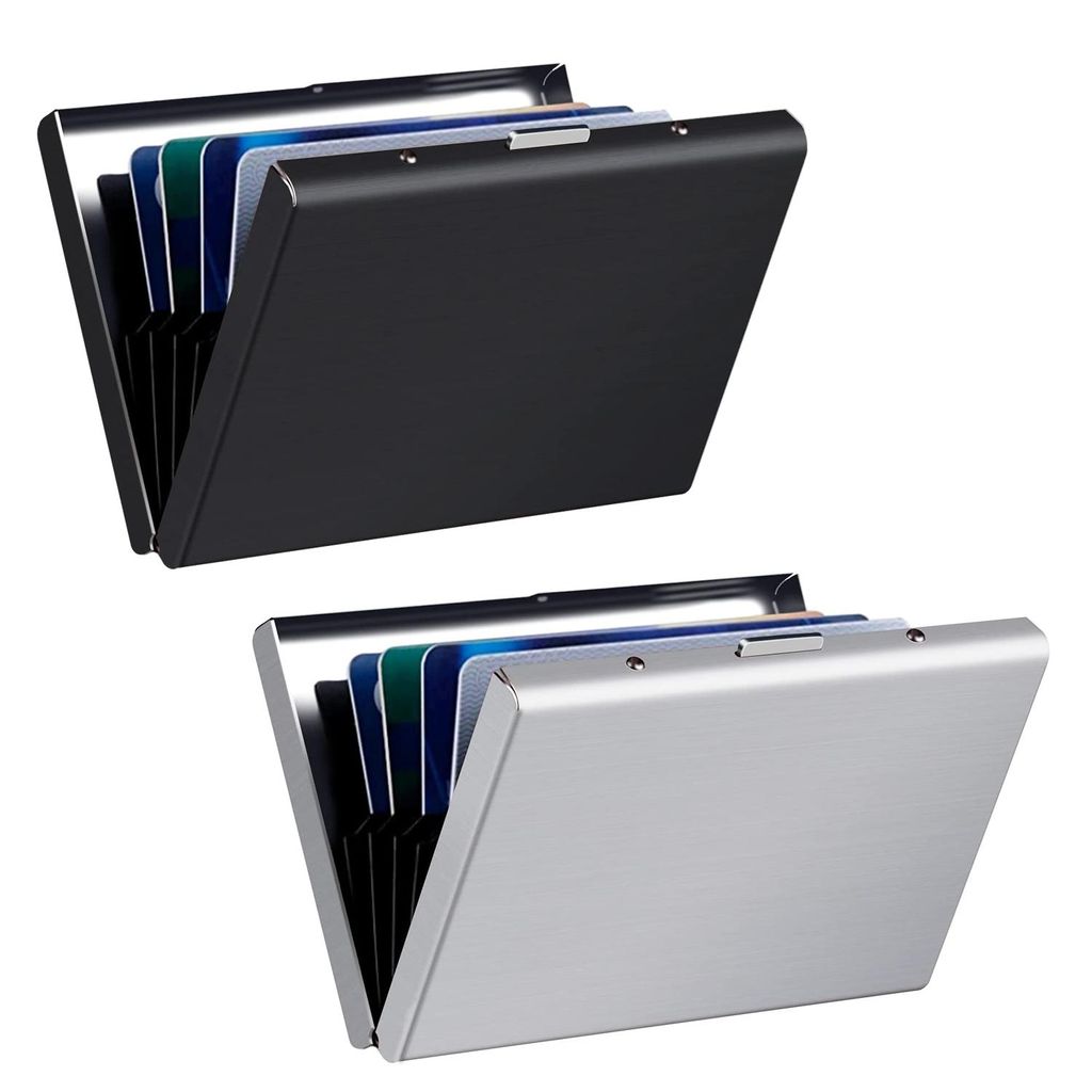 2 Stück Kartenetui Kreditkarten Etuis RFID NFC Schutz H0124, Schwarz + Silber