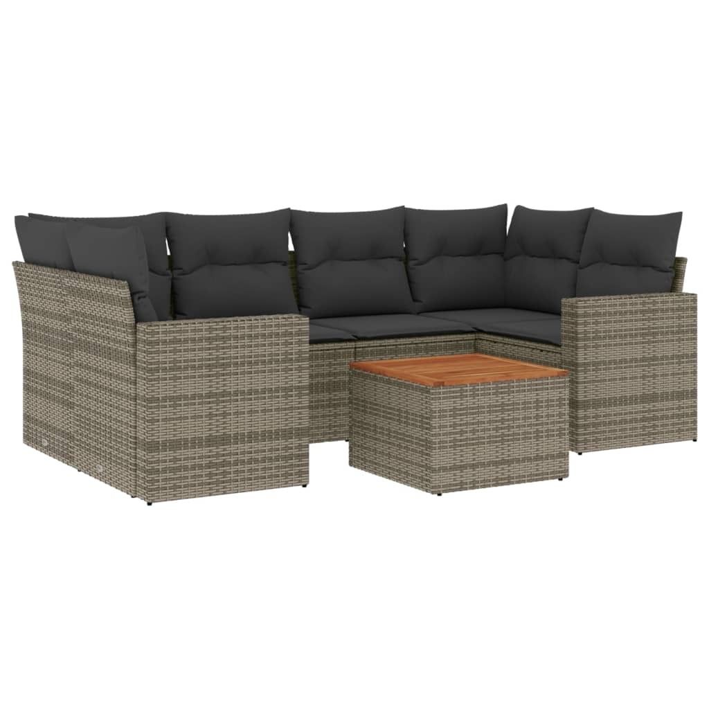 vidaXL 7-tlg. Garten-Sofagarnitur mit Kissen Grau Poly Produktbild 
