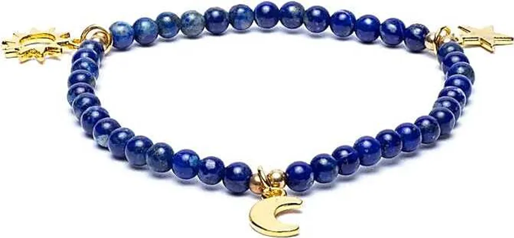 Bracelet Lapis-Lazuli Élastique 4mm avec Breloques Astres - Lot de 2