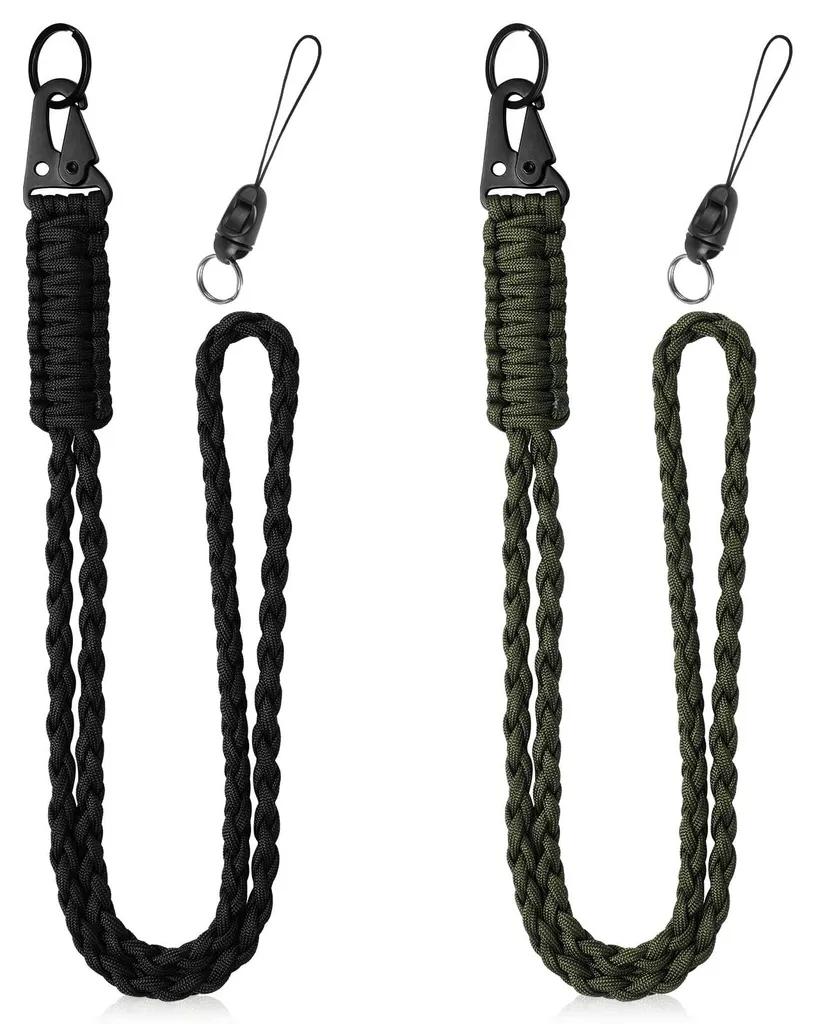 Porte-clés paracorde tressée et anneau métal avec cordon d'identité x2