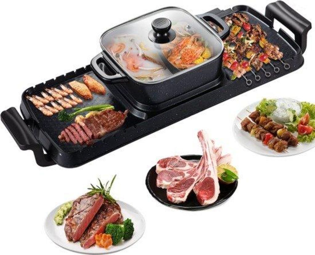 Portable Rookfreie Gourmet Elektrische Grill - Antihaftbeschichtung - Pfannen- und Topfgrill - Leicht und Sauber