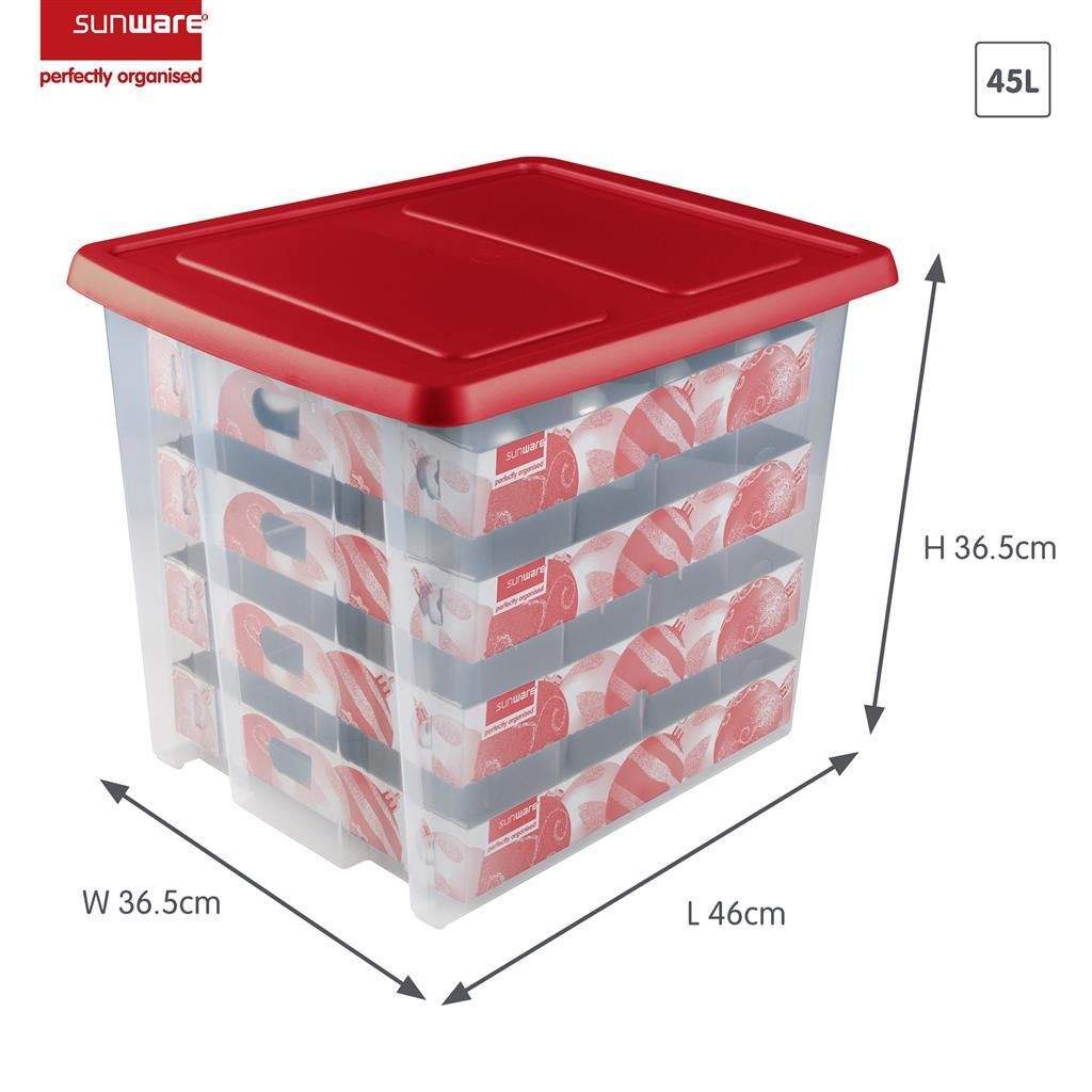 Nesta Weihnachtsbox 45L mit Einsatz für 64 Kugeln transparent rot