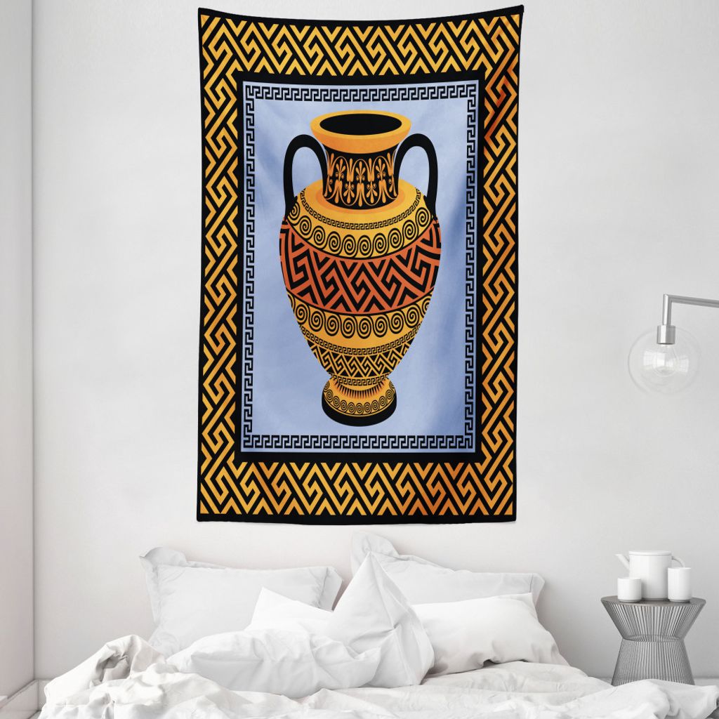 ABAKUHAUS Greek Key Wandteppich und Tagesdecke, traditionelle Amphora aus Weiches Mikrofaser Stoff Waschbar ohne Verblassen Digitaldruck, 140 x 230...