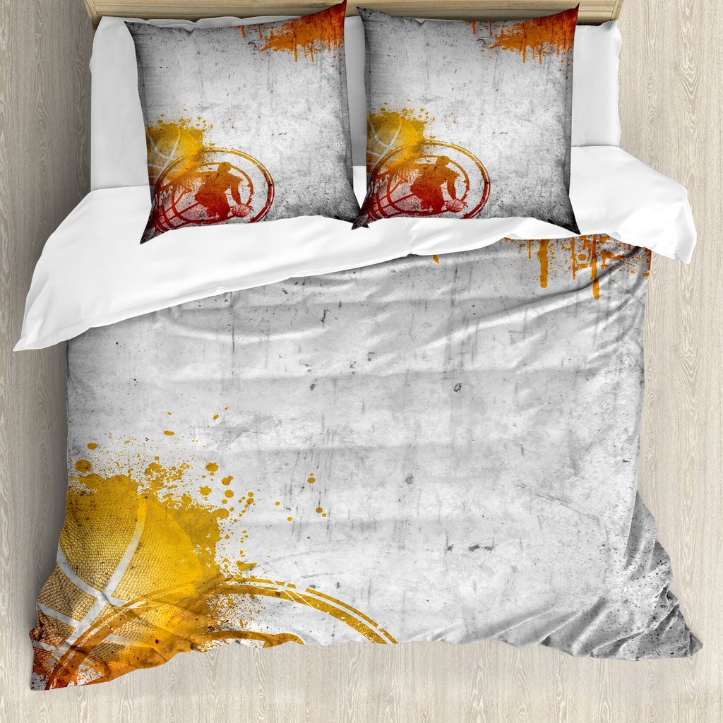 ABAKUHAUS Basketball Bettbezug, Straße Sport Leidenschaft, Milbensicher Allergiker geeignet mit Kissenbezügen, 155 cm x 220 cm - 80 x 80 cm, Char...