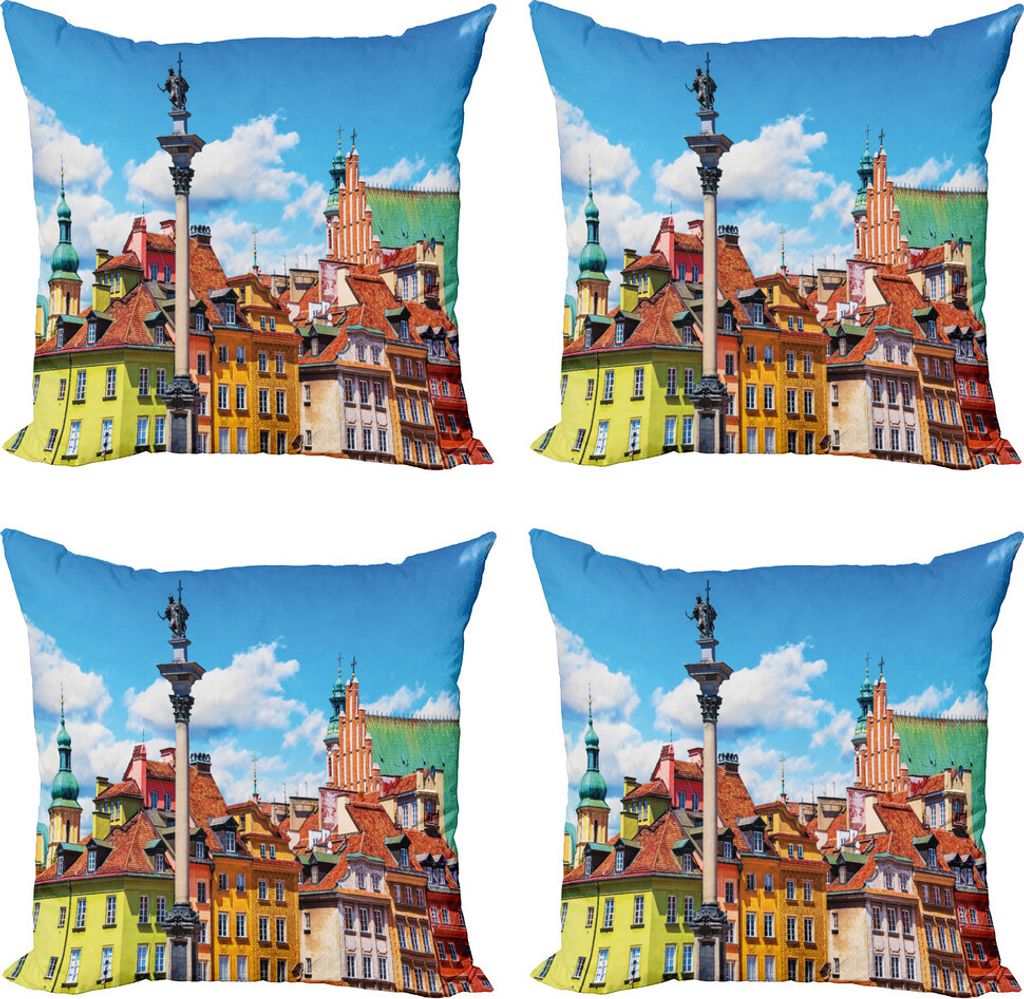 ABAKUHAUS Reise Kissenbezug Set (4 Stück), Scenic Old Warschau, Moderner Doppelseitiger Digitaldruck, 40 cm x 40 cm, Mehrfarbig