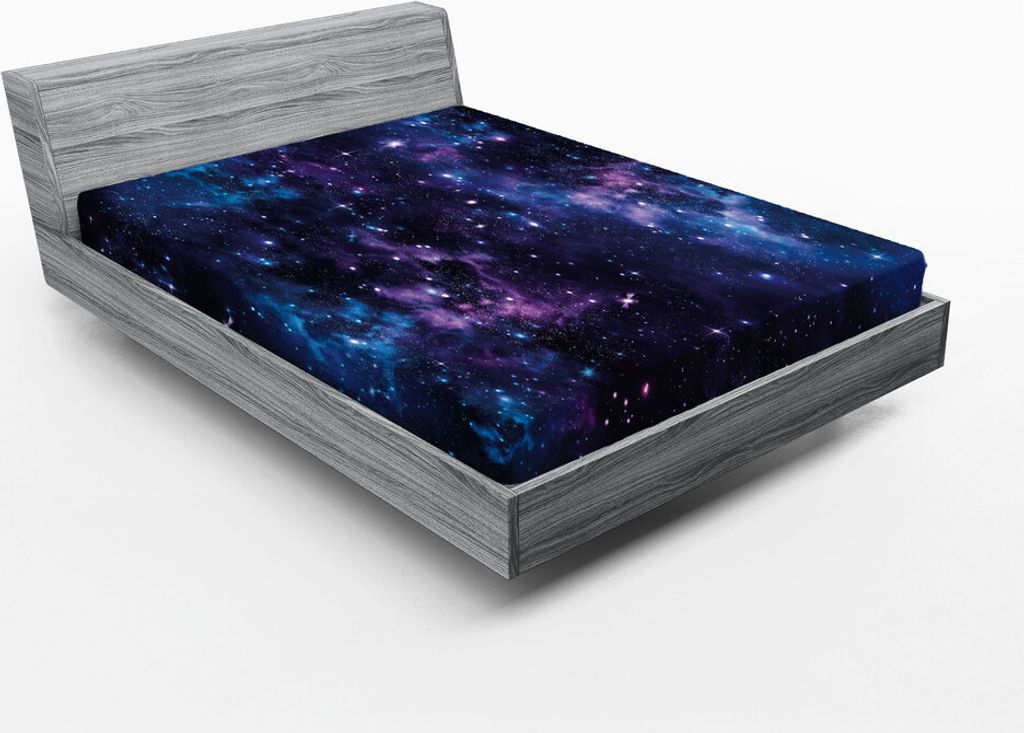 ABAKUHAUS Platz Spannbetttuch, Mystischer Himmel mit Stern-Stern-Kosmos-Nebelfleck-himmlischer Landschafts-Grafik, 160 x 200 cm, Dark Purple und Blau