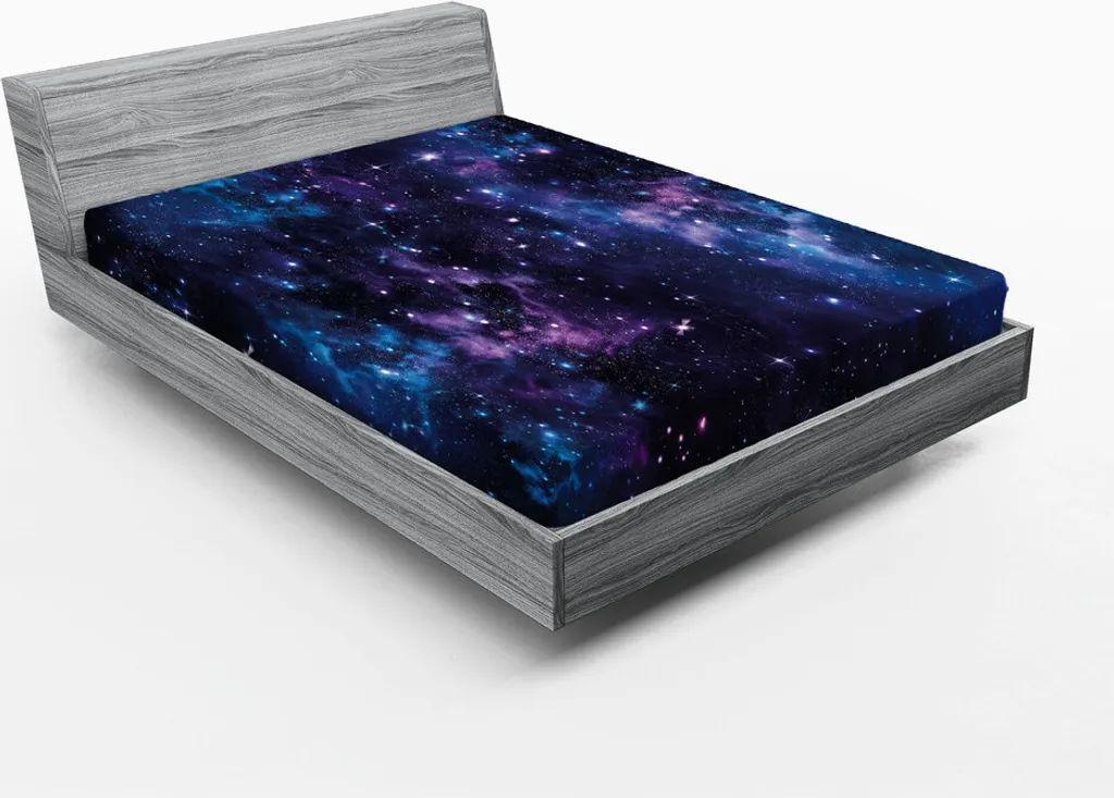 Drap-housse ABAKUHAUS Ciel Mystique et Étoiles 180x200 cm Violet Bleu
