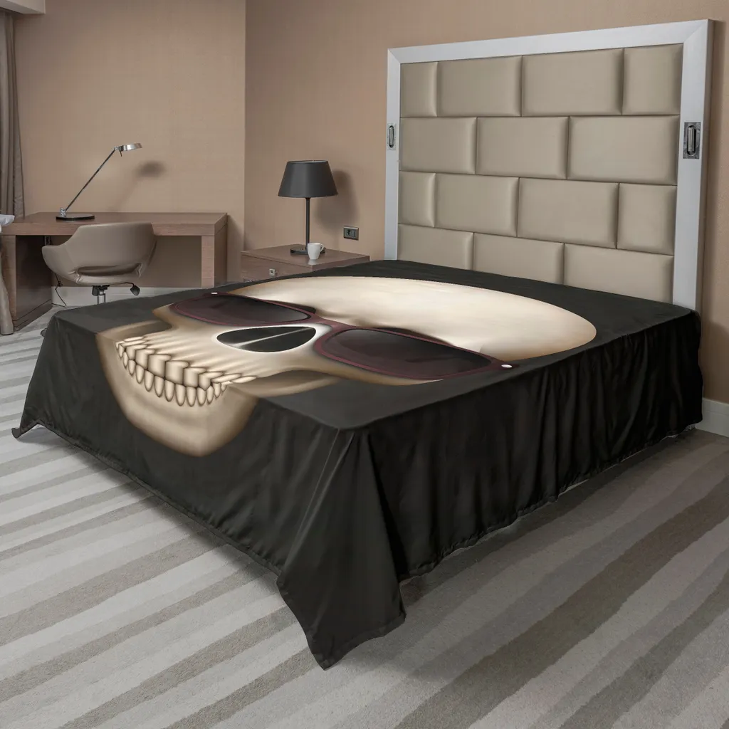 Drap de lit doux imprimé numérique Crâne et Lunettes 275x260 cm Confort