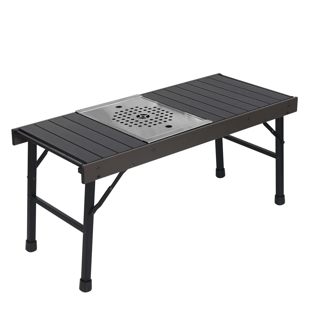 Table de camping pliable ultra légère et résistante en aluminium gris - 3