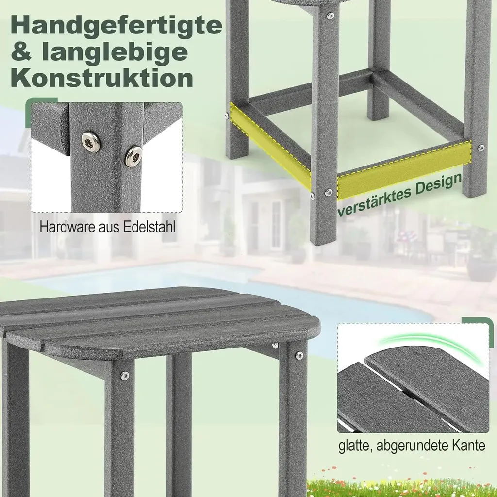 Tables d'extérieur résistantes aux intempéries et UV - Lot de 2 Gris - 6