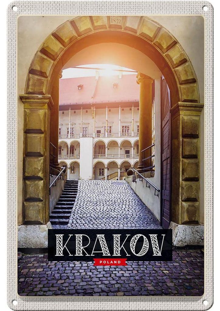 Blechschild Reise 20x30cm Krakow Turm Mittelalter Gemälde