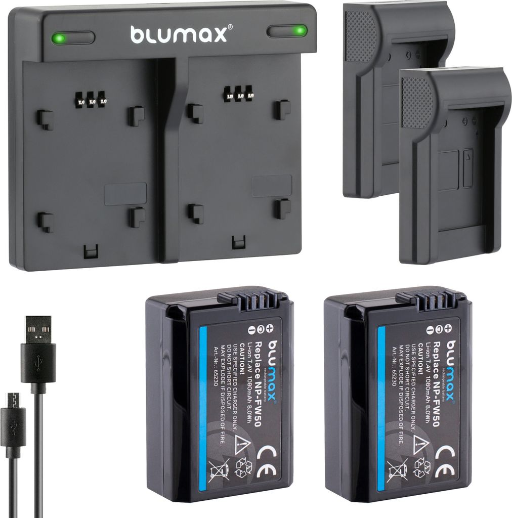 2x Akku + Lader für Sony NP-FW50 Alpha 6500 7 II 7R 7S NEX 7 RX10 1080 mAh