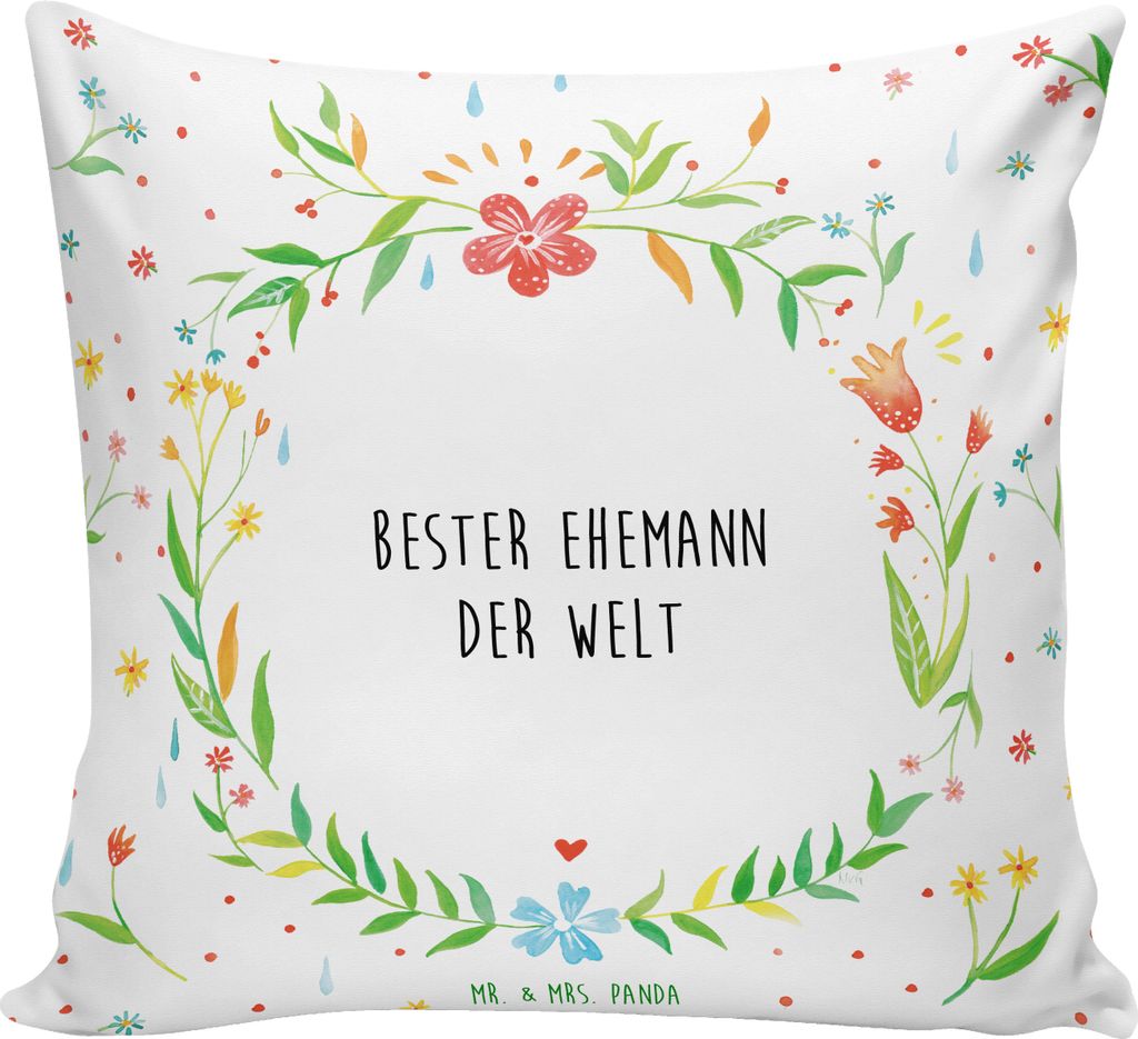Mr. & Mrs. Panda Dekokissen Ehemann - Weiß - Geschenk, Bräutigam, Liebling, Ehepartner, Couchkissen, kuschelkissen 40x40, Polster, Ehe, Sofakisse...