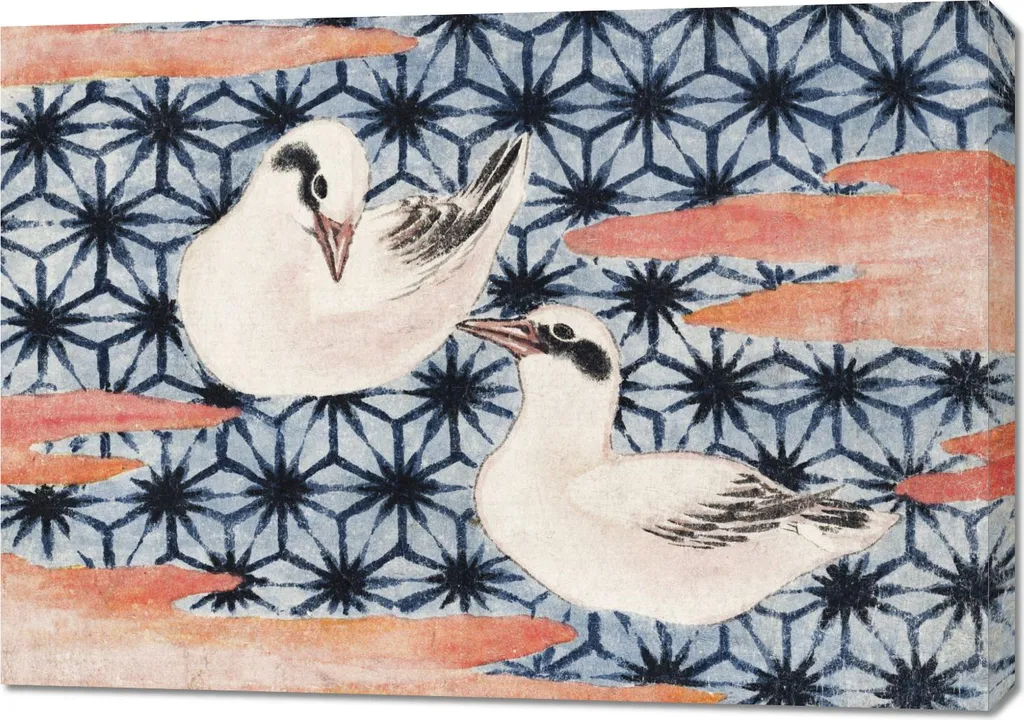 Quadro 100x70cm Birds 2, Hokusai Giapponese Vintage per il Salotto