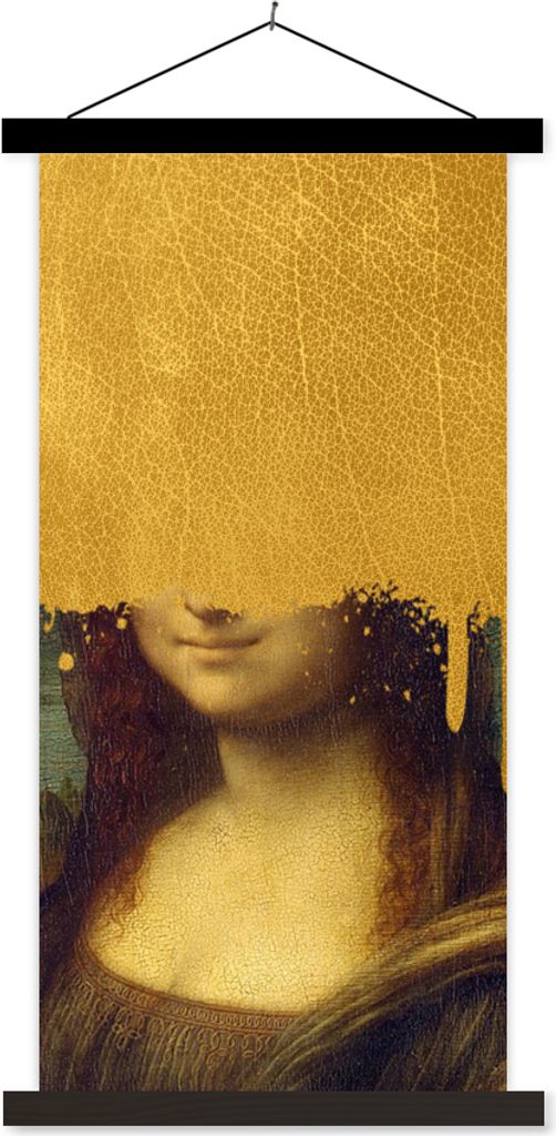 MuchoWow Textilposter Mona Lisa - Da Vinci - Gold 40x80 cm mit schwarzem Rahmen - Wandemalerei