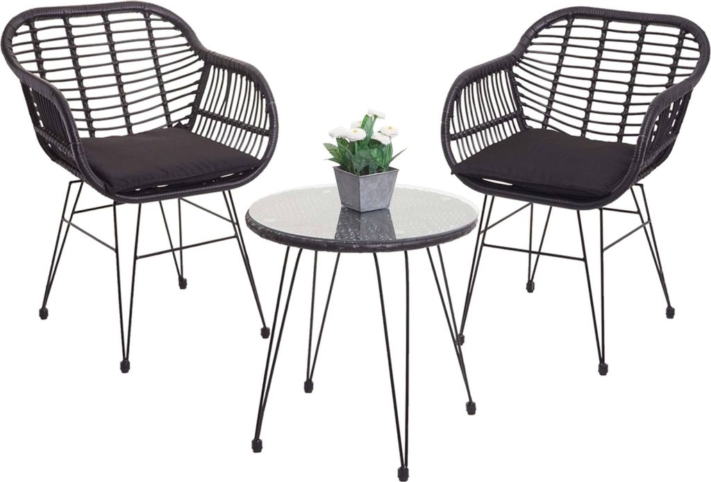 Poly-Rattan Garnitur MCW-G17, Balkon-Set Gartengarnitur Sitzgruppe Stuhl, Seil anthrazit, Kissen anthrazit