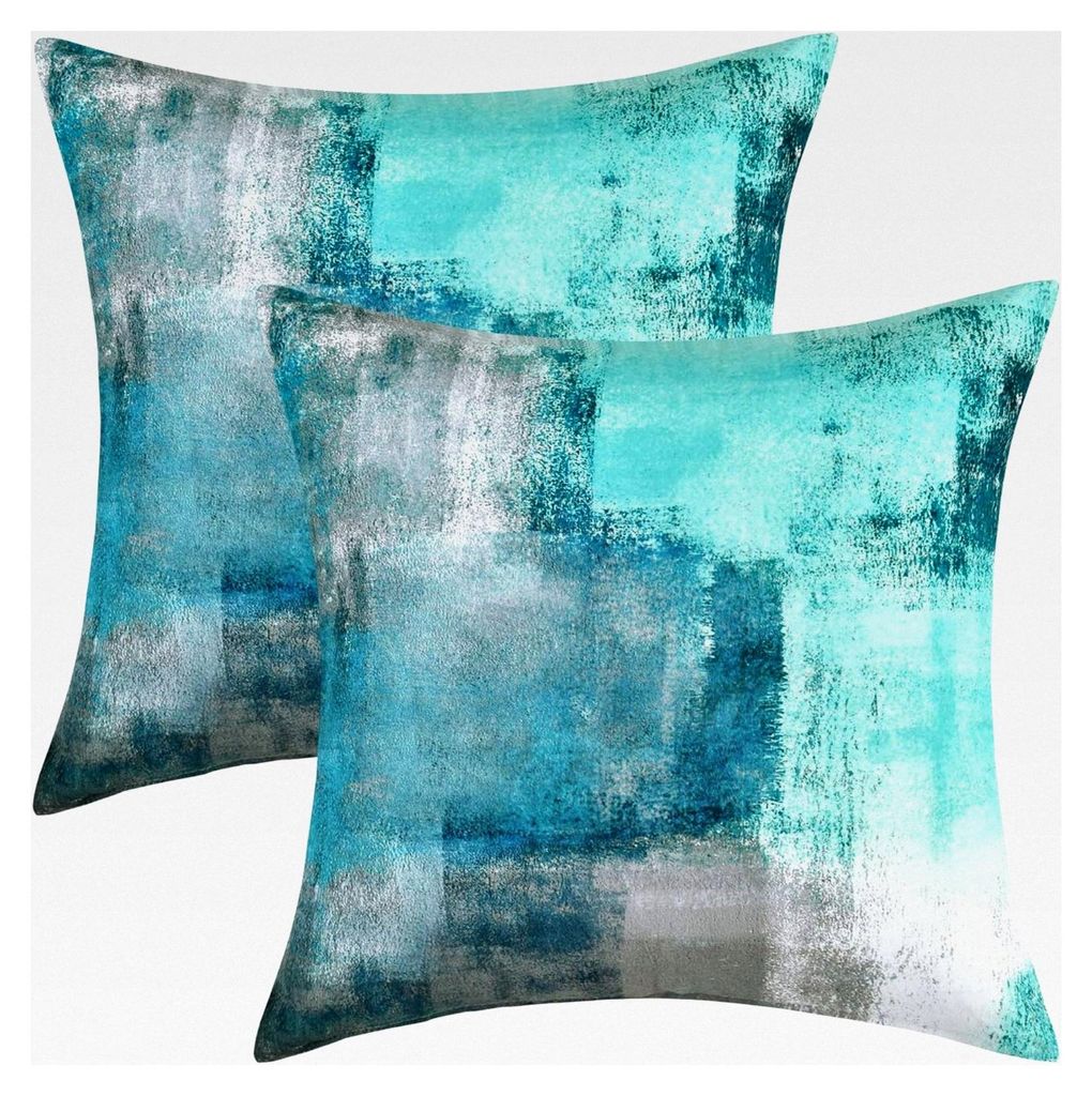 Kissenbezug in Türkis und Grau 40x40 cm, 2er Set