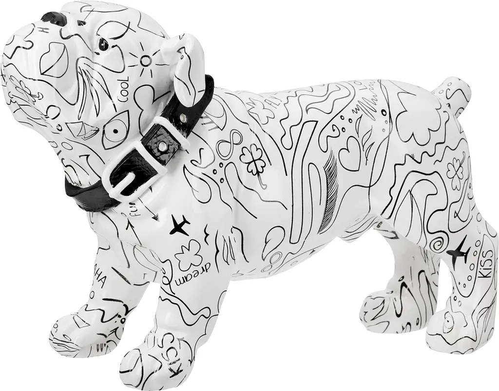 Objet Déco Bouledogue Blanc Gilde pour Intérieur Moderne Chic 30cm Art