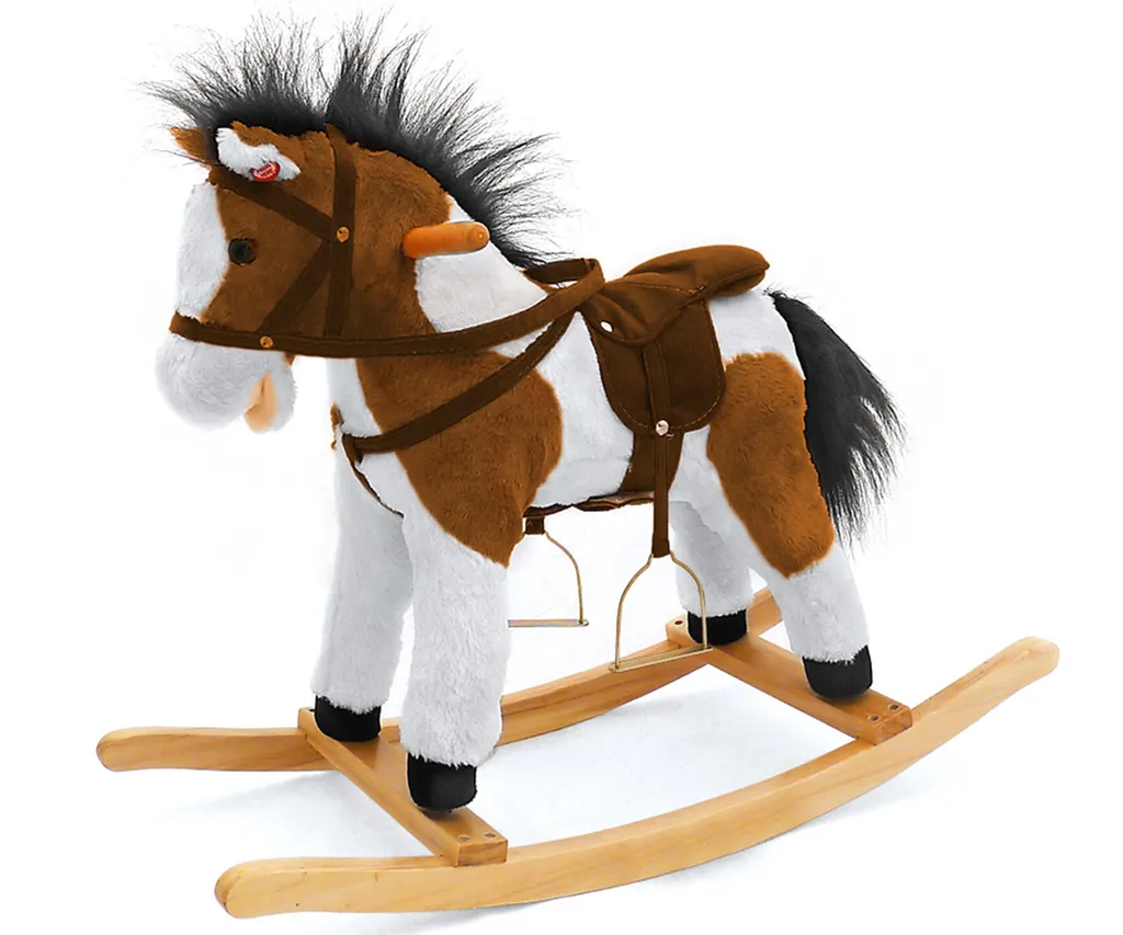 Cheval à Bascule Traditionnel Łatek Milly Mally en Peluche et Bois