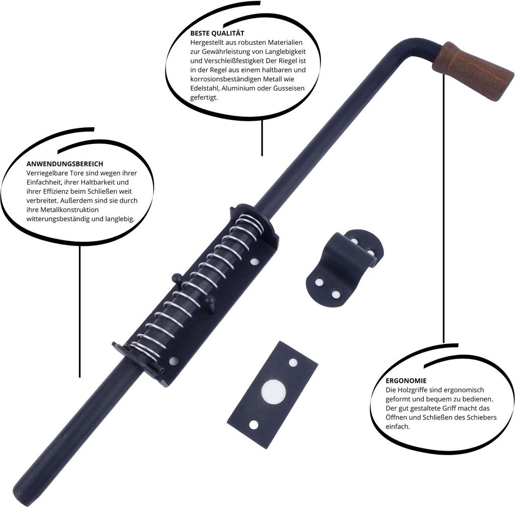 BAUSTER Federriegel 320mm Türriegel Bolzenriegel Schlossriegel Riegel Holzgriff Sperren Zusatzschloss Federriegel für Hauswirtschaftsräumen Sc...