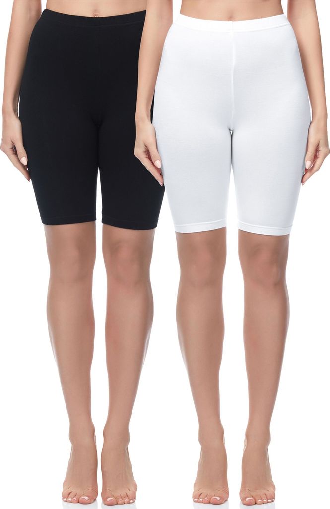 Merry Style Damen Kurze Leggings aus Baumwolle 2 Pack MS10-200 (Schwarz/Weiß(2Pack), S)
