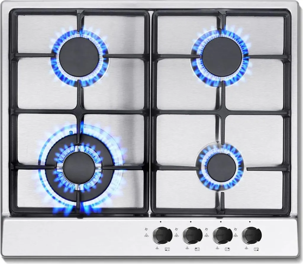 Plaque de cuisson 4 feux mixte gaz et induction en acier inoxydable