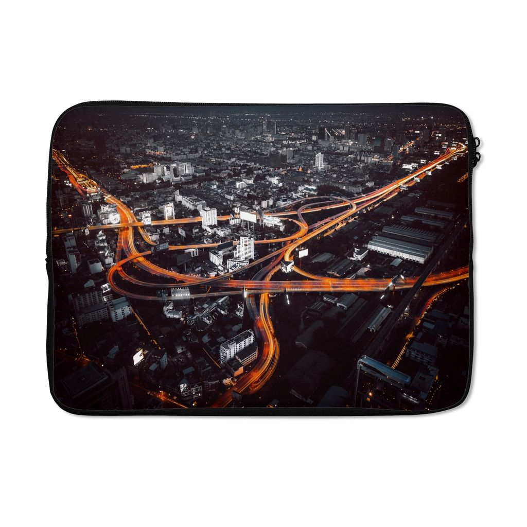 MuchoWow Laptop Hülle 14 ZollSkyline - Verkehr - Nacht Laptoptasche - Laptoptasche - Stoßsicher - Schutzhaube