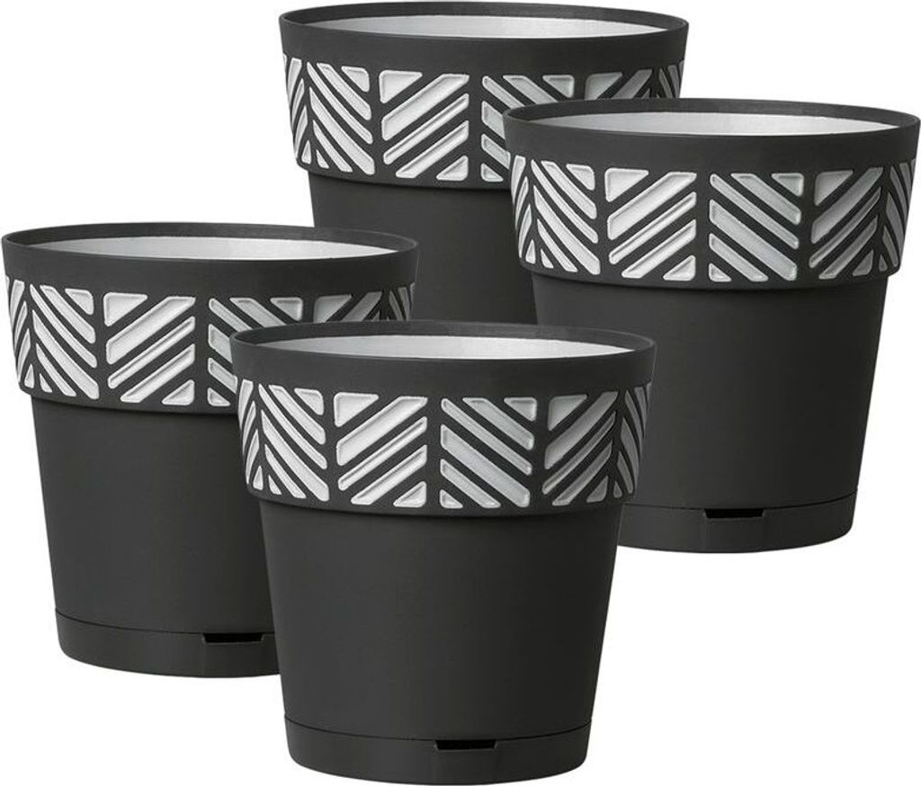 Set: 4 x Pflanztöpfe "ORFEO" S mit integrierten Wasserspeicher, Maße: 15x15 cm, Farbe: Anthrazit