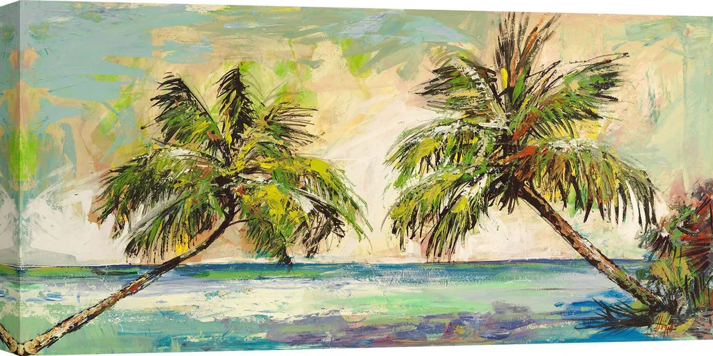 Quadro Luigi Florio 70x35 Palme al Sole Tela Canvas Alta Qualità