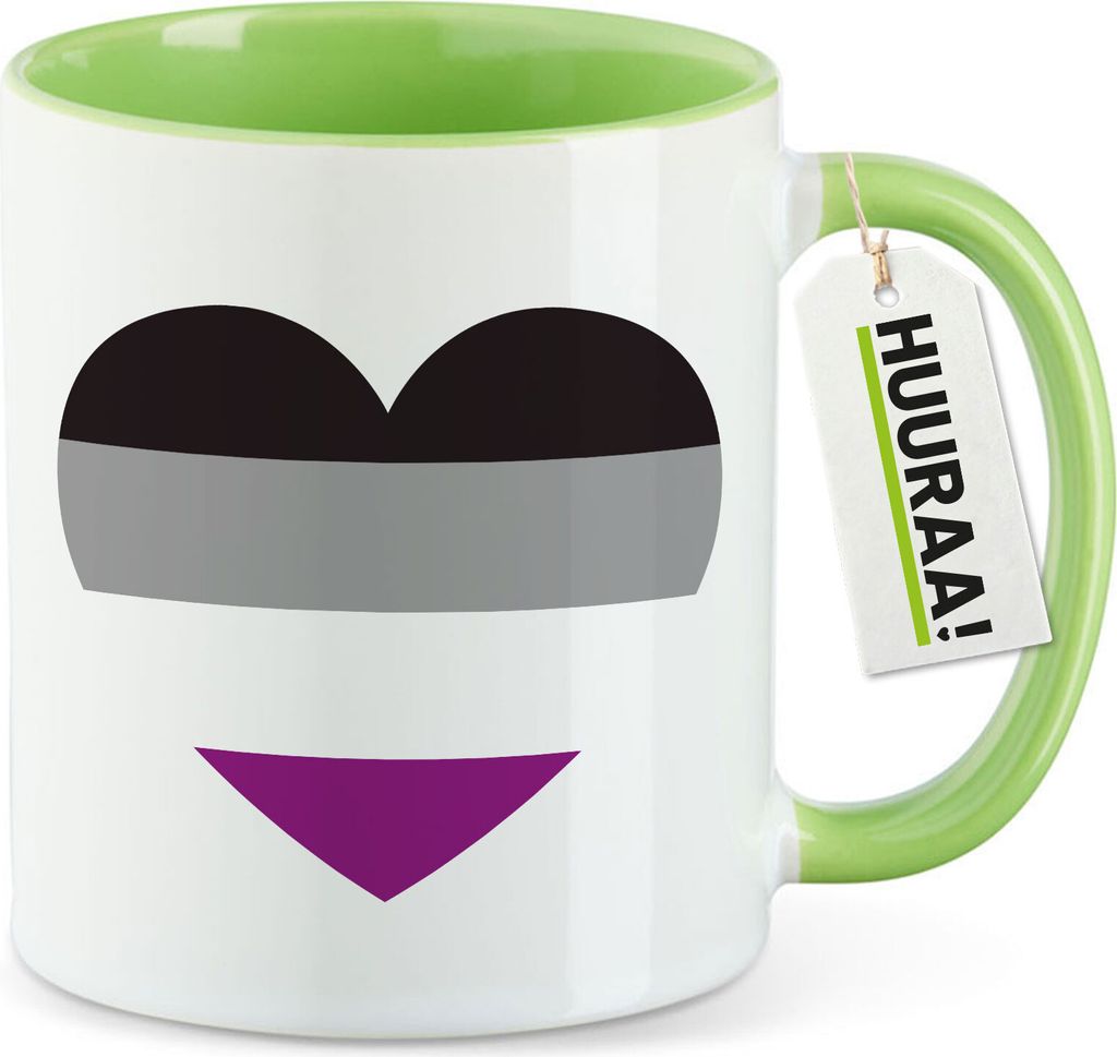 Huuraa Kaffeetasse Asexuelle Pride Flagge LGBTQ Herz 330ml Grün Keramik Kaffeebecher Geschenkidee