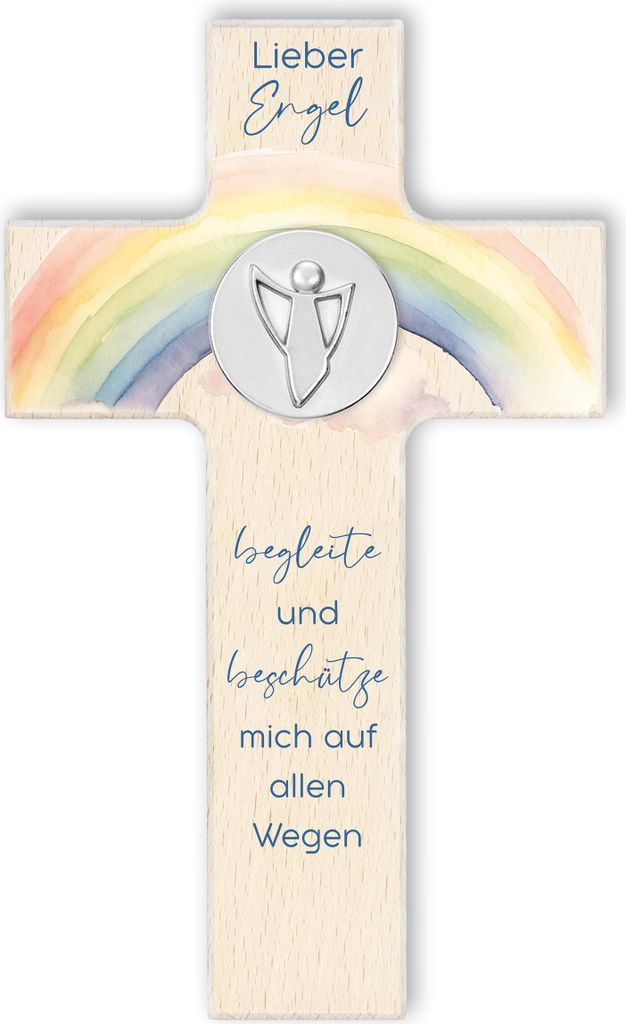 FRITZ COX Holzkreuz "Lieber Engel begleite und beschütze mich auf allen Wegen" - christliches Geschenk für Kinder und wunderschön im Kinderzimme...