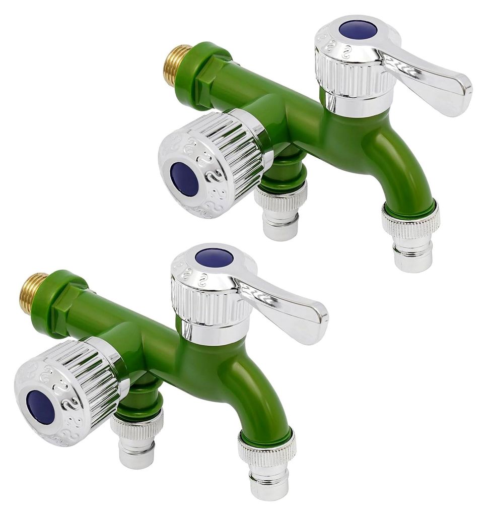 2 Stück Garten Wasserhahn Doppel Auslaufhahn aus Messing, rost- und frostbeständig für Badezimmer, Waschküchen, Küchen und Balkone