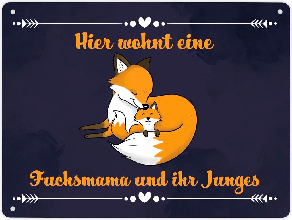 Metallschild XL in 21x28 cm mit Motiv und Spruch - Hier wohnt eine Fuchsmama