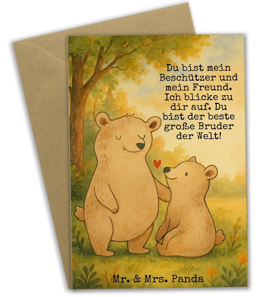Mr. & Mrs. Panda Grußkarte Bär Großer Bruder Design - Weiß - Geschenk, Geschwister, weihnachtskarten, dankeskarten, hochzeitskarten, Grußkarte...