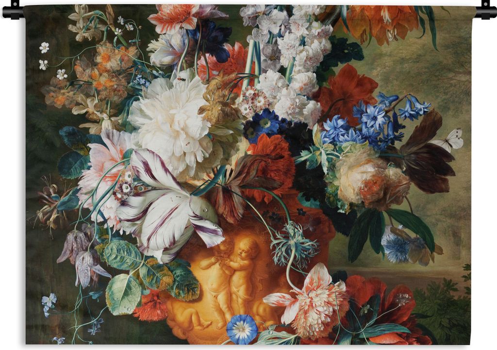 MuchoWow Wandteppich Wandbehang Kunst - Alte Meister - Blumenstrauß in einer Urne 120x90 cm Tapisserie Dekoration Wandtuch - Wohnen - Aufhänger...