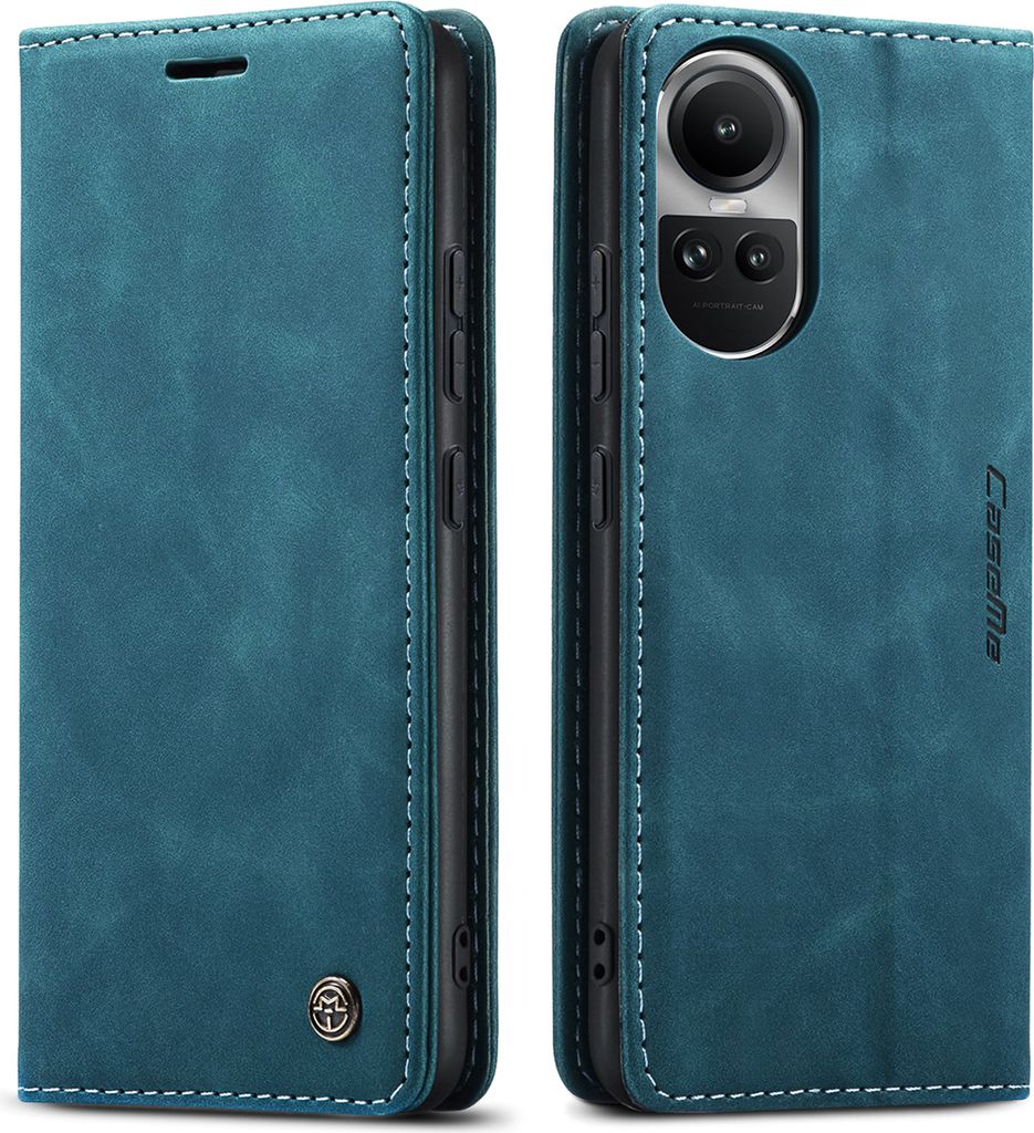 Oppo Reno10 Hülle, Retro Kunstledertasche mit Standfunktion Schutzhülle für Oppo Reno10 / Reno10 Pro Blau