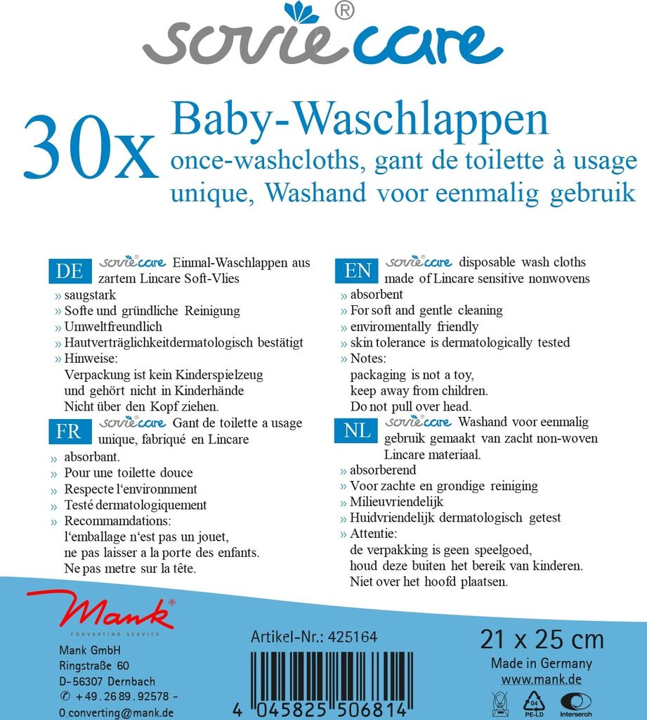 Sovie Care Baby Waschlappen aus Lincare Soft Vlies, 21 x 25 Produktbild 