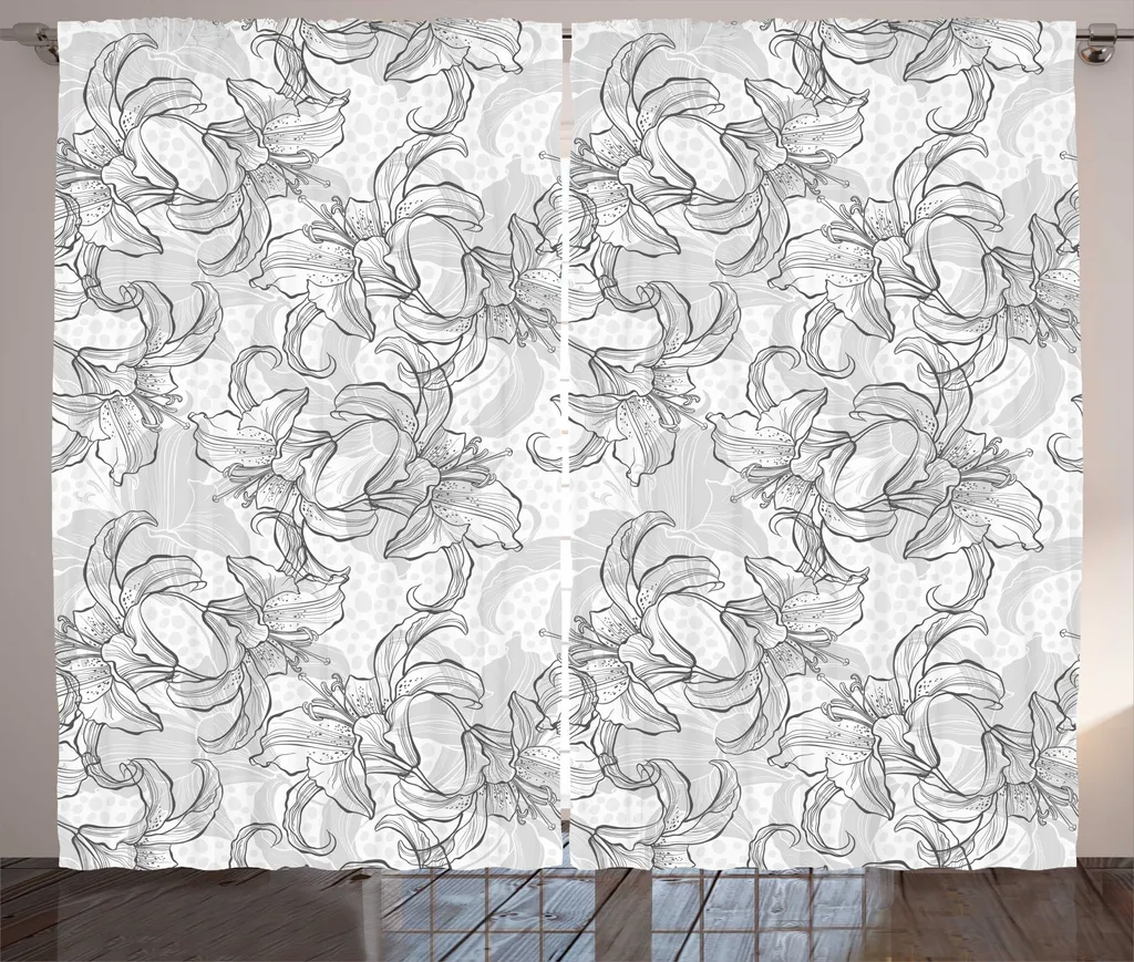 Rideau rustique vintage à fleurs gris clair et blanc élégant 280x225cm