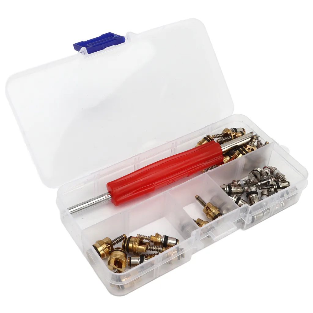 Kit di riparazione del nucleo della valvola di CA, kit del nucleo della valvola di condizionamento d'aria, nucleo della valvola principale di CA, nuclei della valvola di CA automobilistici, nucleo dello stelo della valvola del pneumatico di refrigerazione, kit di strumenti di rimozione del nucleo della valvola - 4