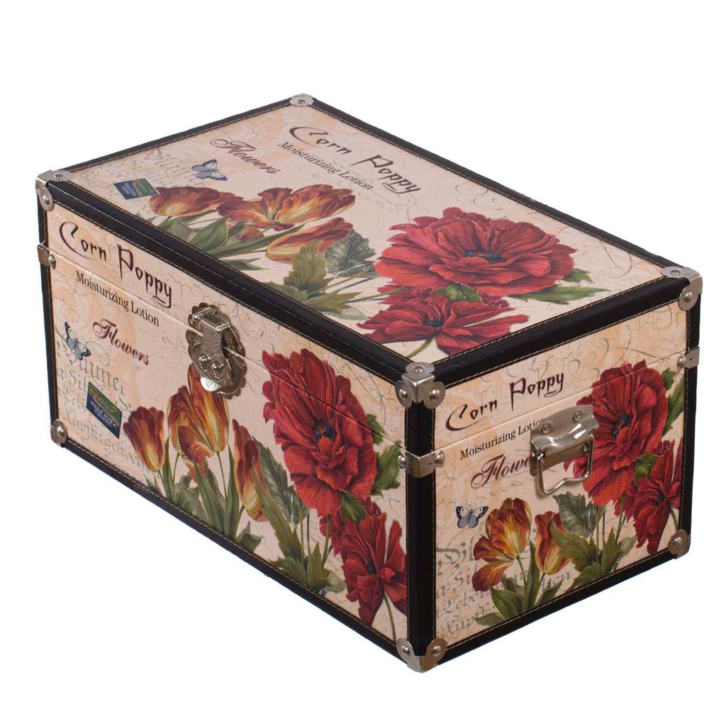 Truhe Kiste SJ08066 Holztruhe mit Kunstleder bezogen Schatzkiste Kolonialtruhe, Größe:Größe XXL 59cm x 36cm x 33cm