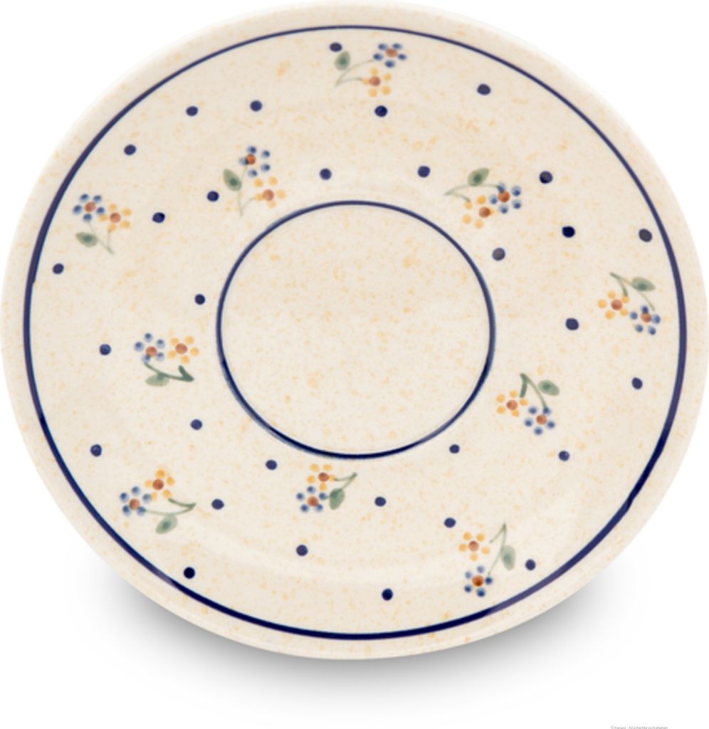 Original Bunzlauer Keramik Untertasse Untersetzer für Kaffeebecher und Teetasse Ø 16,0 cm, H 1,80 cm – Stellfläche Ø 6,20 cm Dekor 111