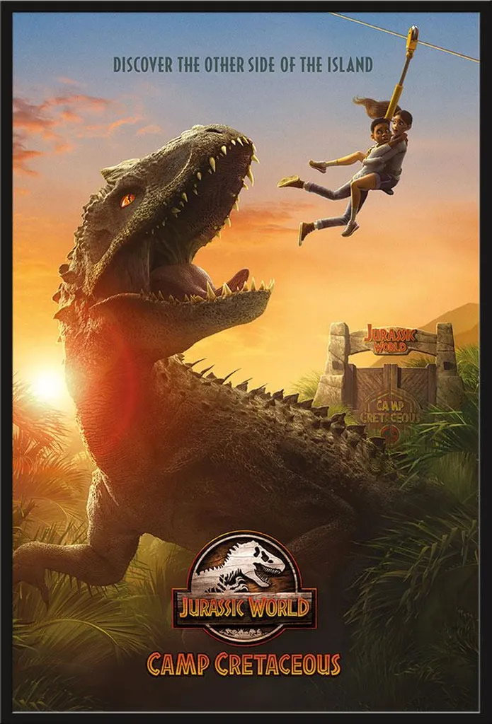 Poster Jurassic World Camp Cretaceous Shinsuke avec Vitre Acrylique Noir