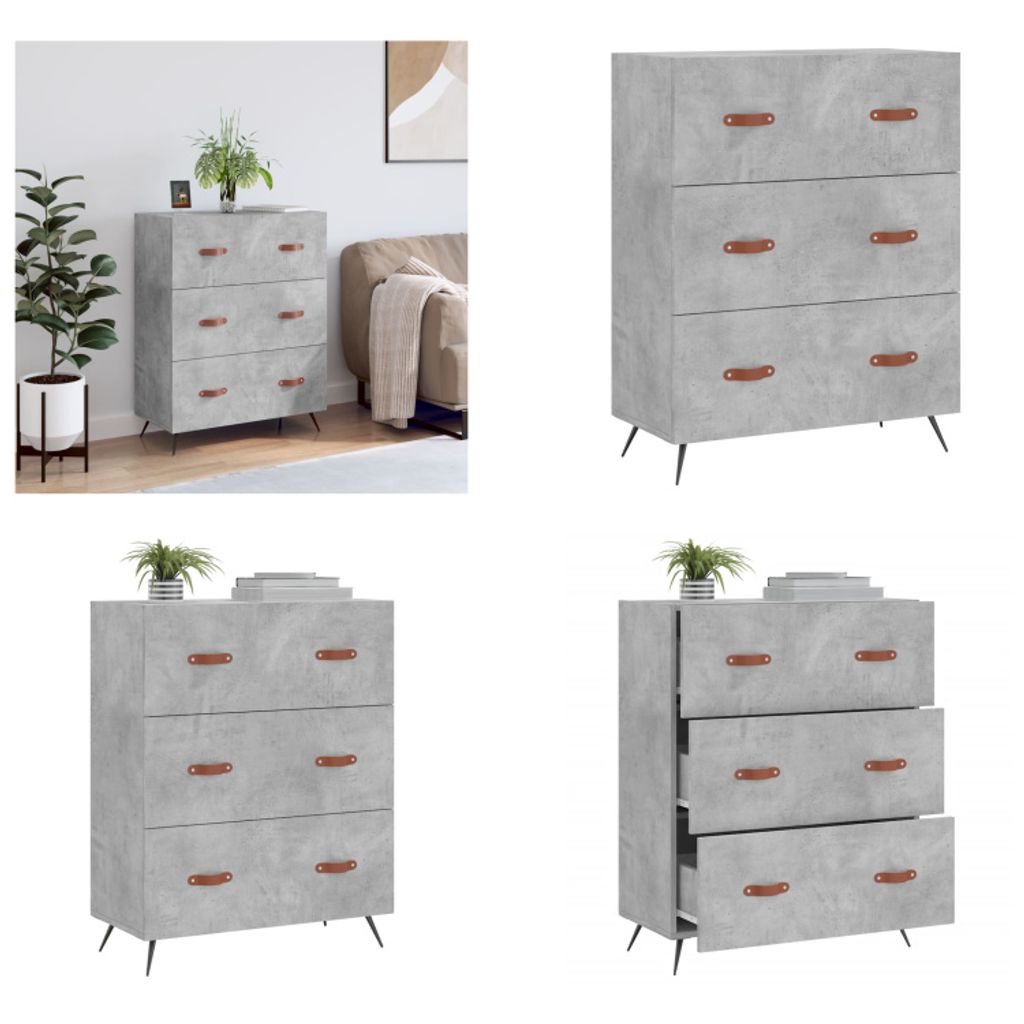 vidaXL Kommode Betongrau 69,5x34x90 cm Holzwerkstoff - Kommode - Kommoden - Schubladenkommode - Schubladenschrank