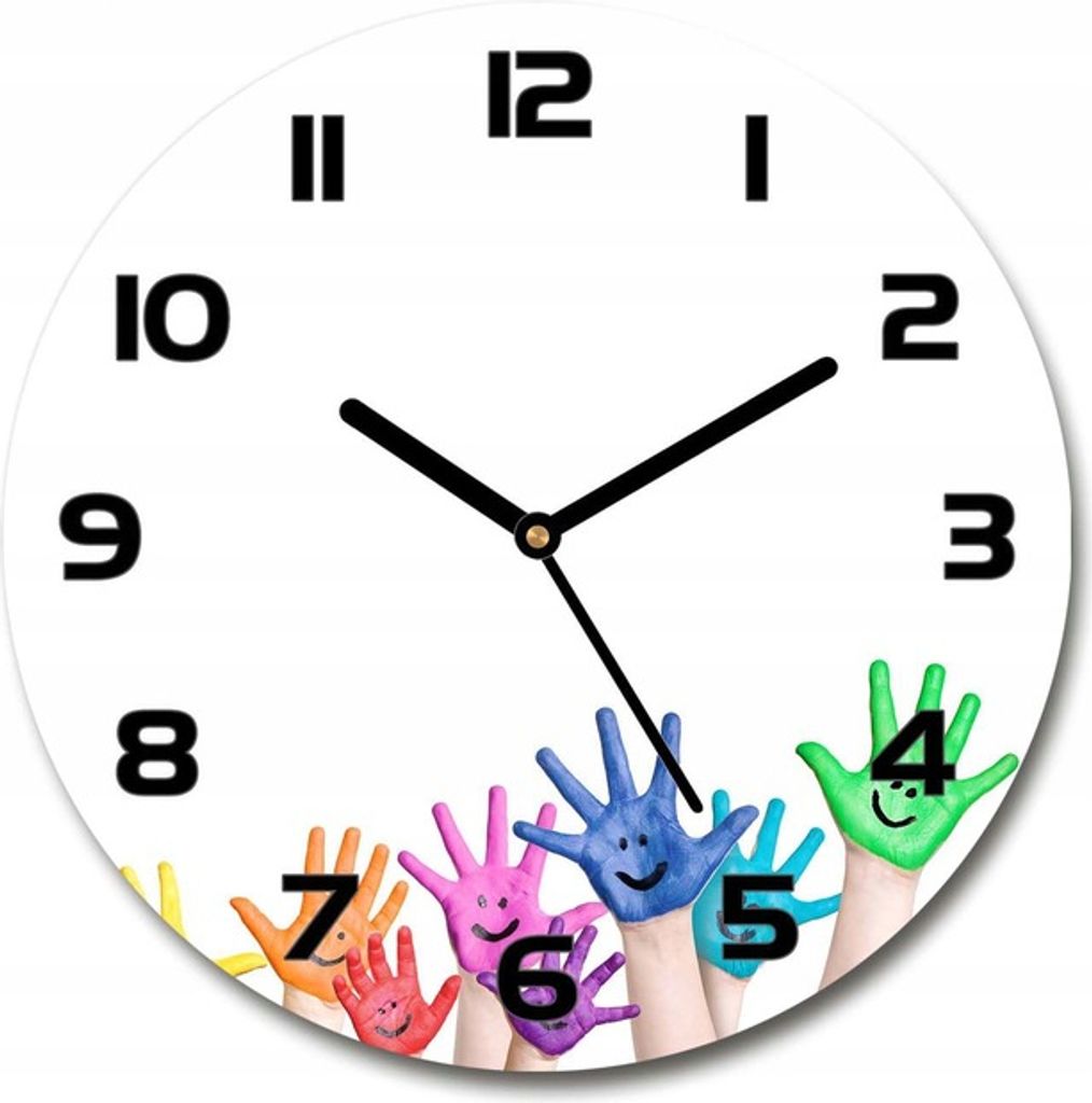 Runde Wanduhr - Glas mit Muster - Gemalte Zeiger fi 30 cm