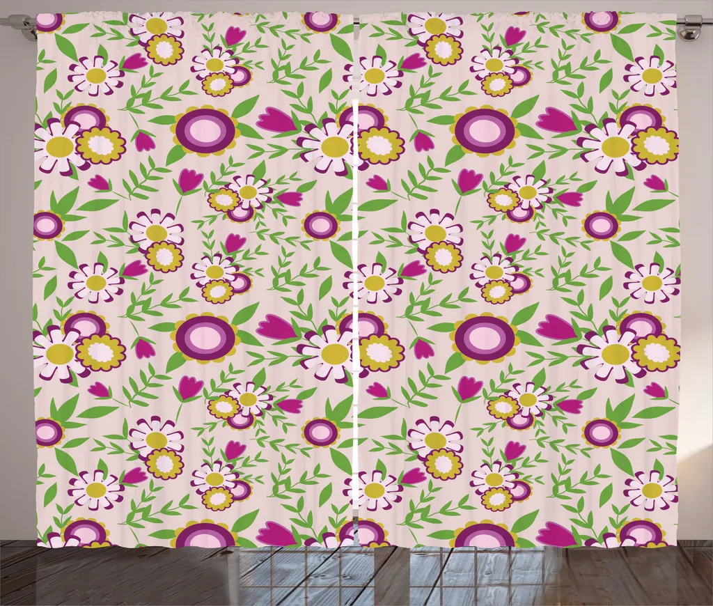Rideaux Universels à Fleurs Pastel pour Salon et Chambre 280x225 cm