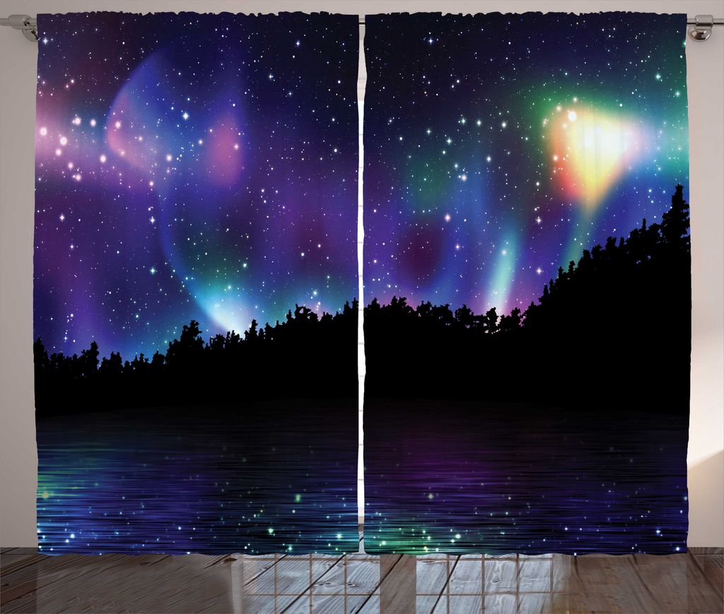 ABAKUHAUS Aurora Wald Rustikaler Gardine, Sky Trees, Schlafzimmer Kräuselband Vorhang mit Schlaufen und Haken, 280 x 225 cm, Mehrfarbig