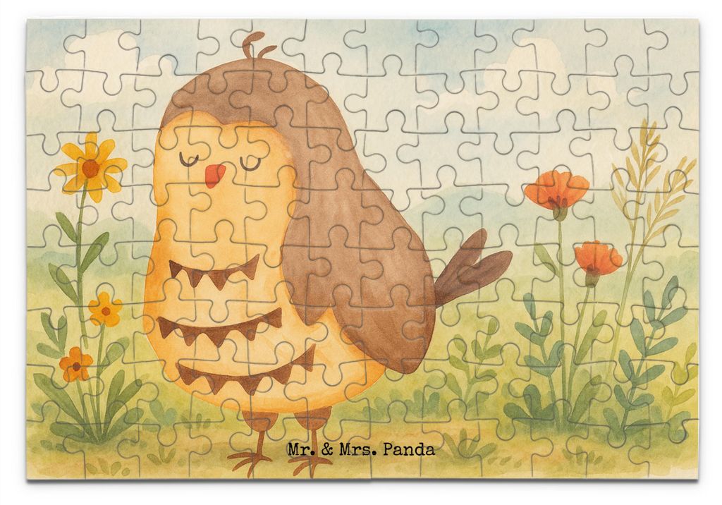 Mr. & Mrs. Panda Puzzle Eule Zufrieden Design 96 Teile - Weiß - Geschenk, Owl, Romantisch, Puzzlespiel, Müde, 2000, 300, 1500, 500, Waldtier